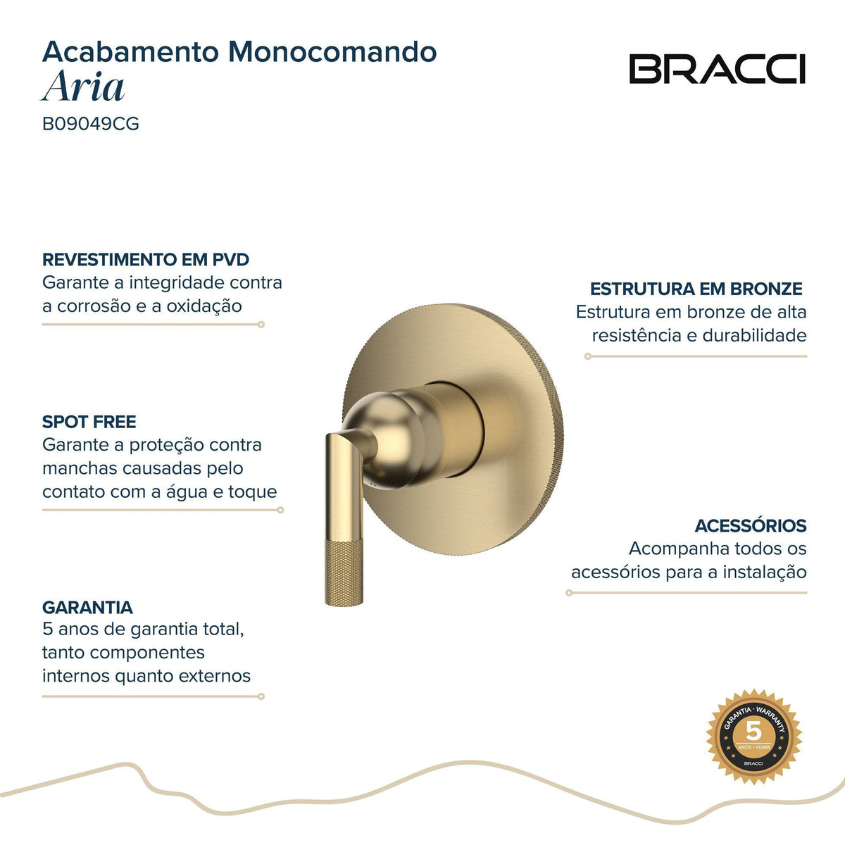KIT ACABAMENTO MONOC DUCHA HIGIÊNICA ARIA CHAMPAGNE GOLD