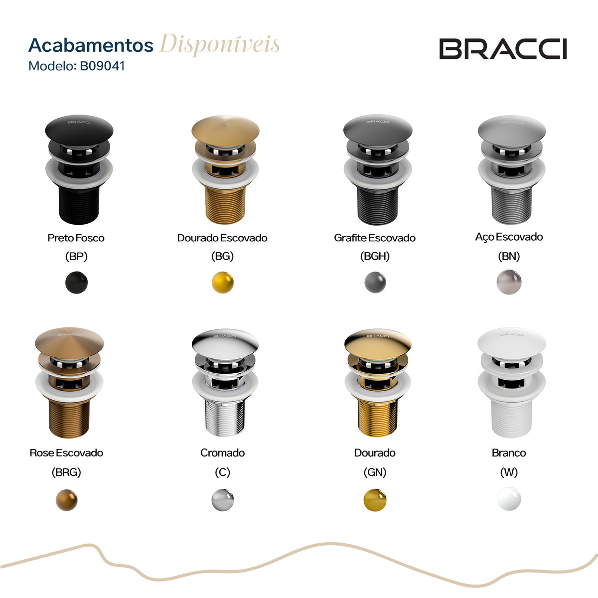 VÁLVULA DE ESCOAMENTO DOURADO ESCOVADO COM LADRÃO