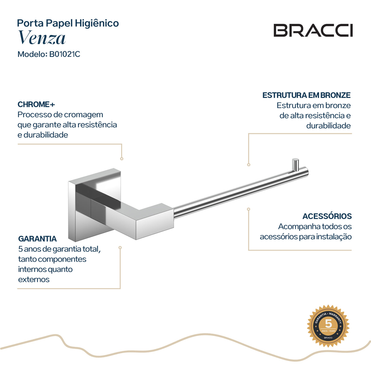 PORTA PAPEL HIGIÊNICO CROMADO VENZA