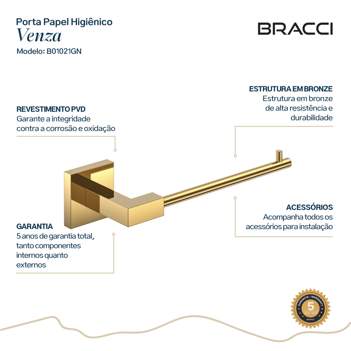 PORTA PAPEL HIGIÊNICO DOURADO VENZA NANOTECNOLOGIA