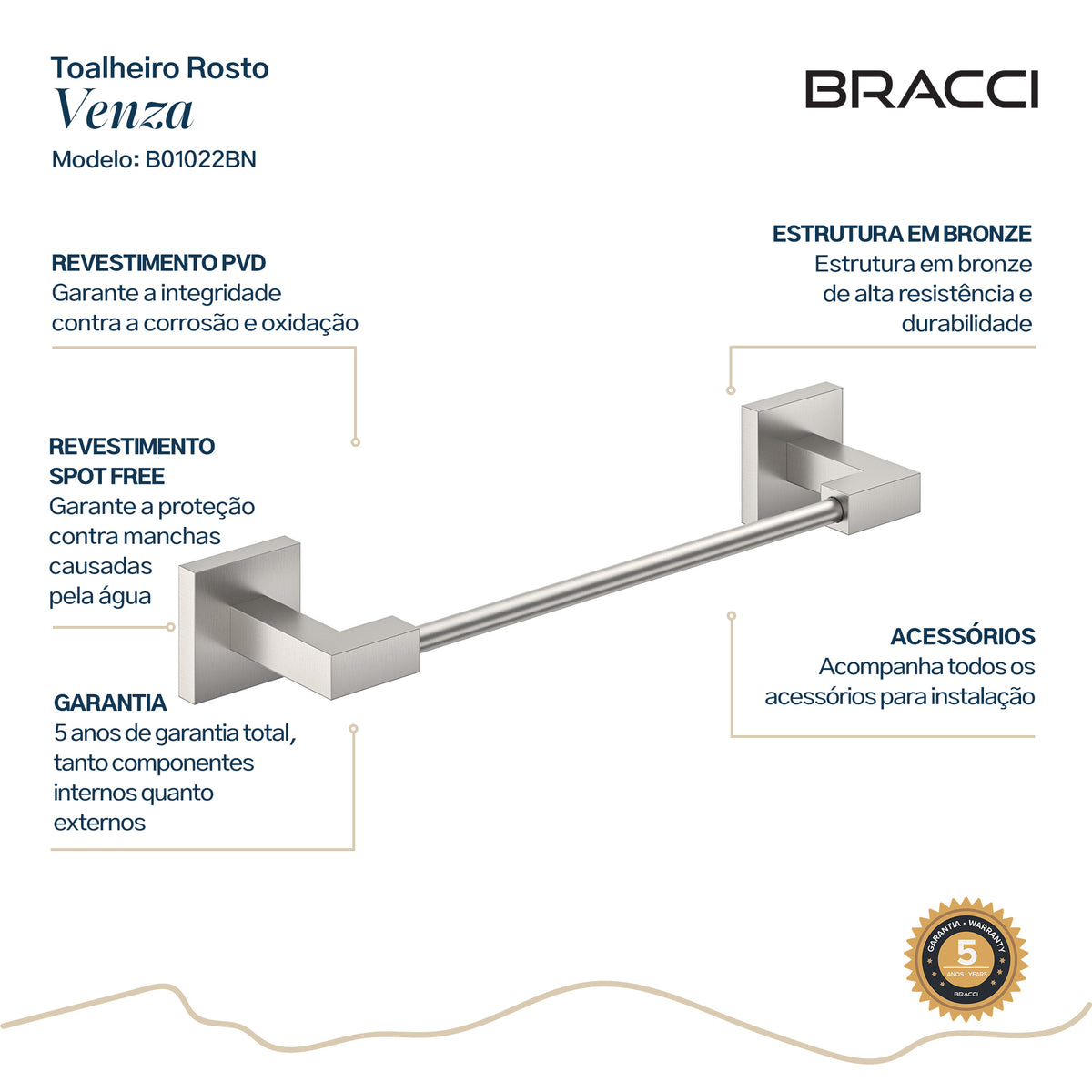 TOALHEIRO ROSTO AÇO ESCOVADO VENZA