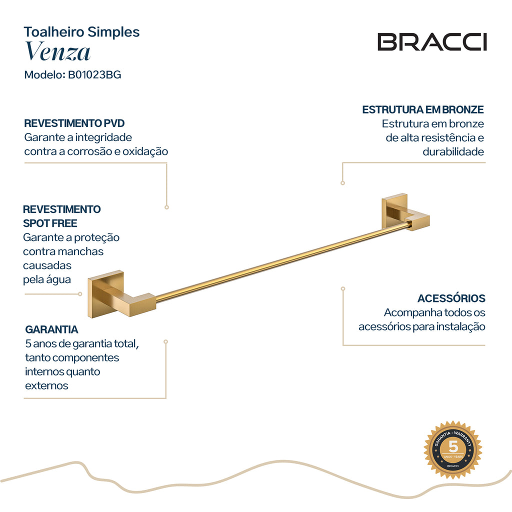 TOALHEIRO SIMPLES DOURADO ESCOVADO VENZA