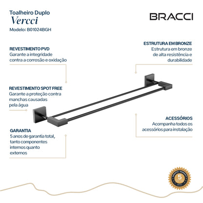TOALHEIRO DUPLO GRAFITE ESCOVADO VERCCI