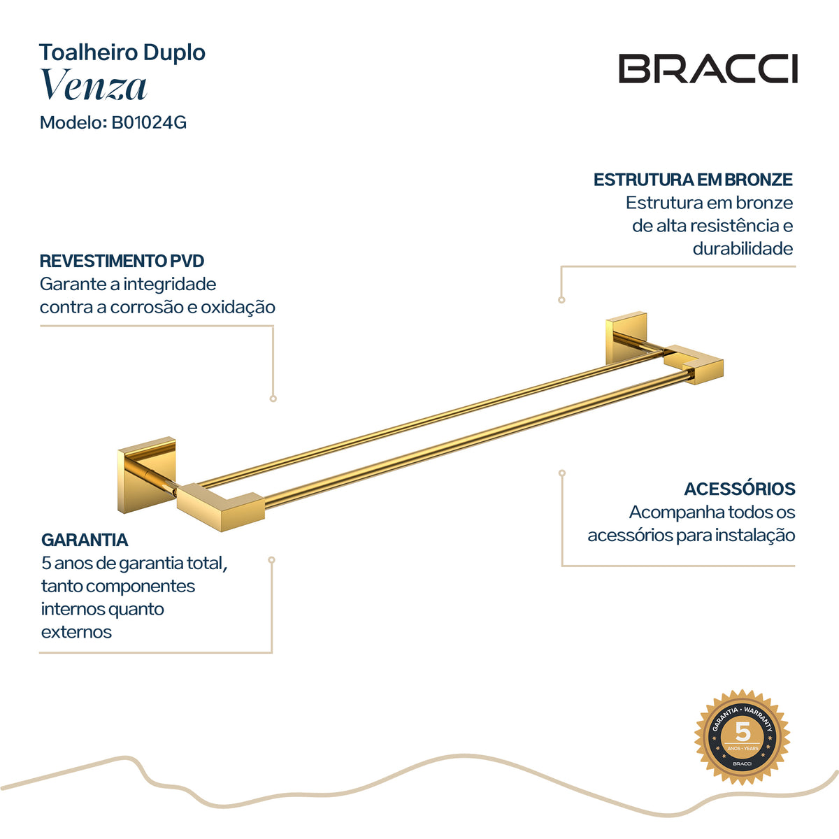 TOALHEIRO DUPLO DOURADO VENZA