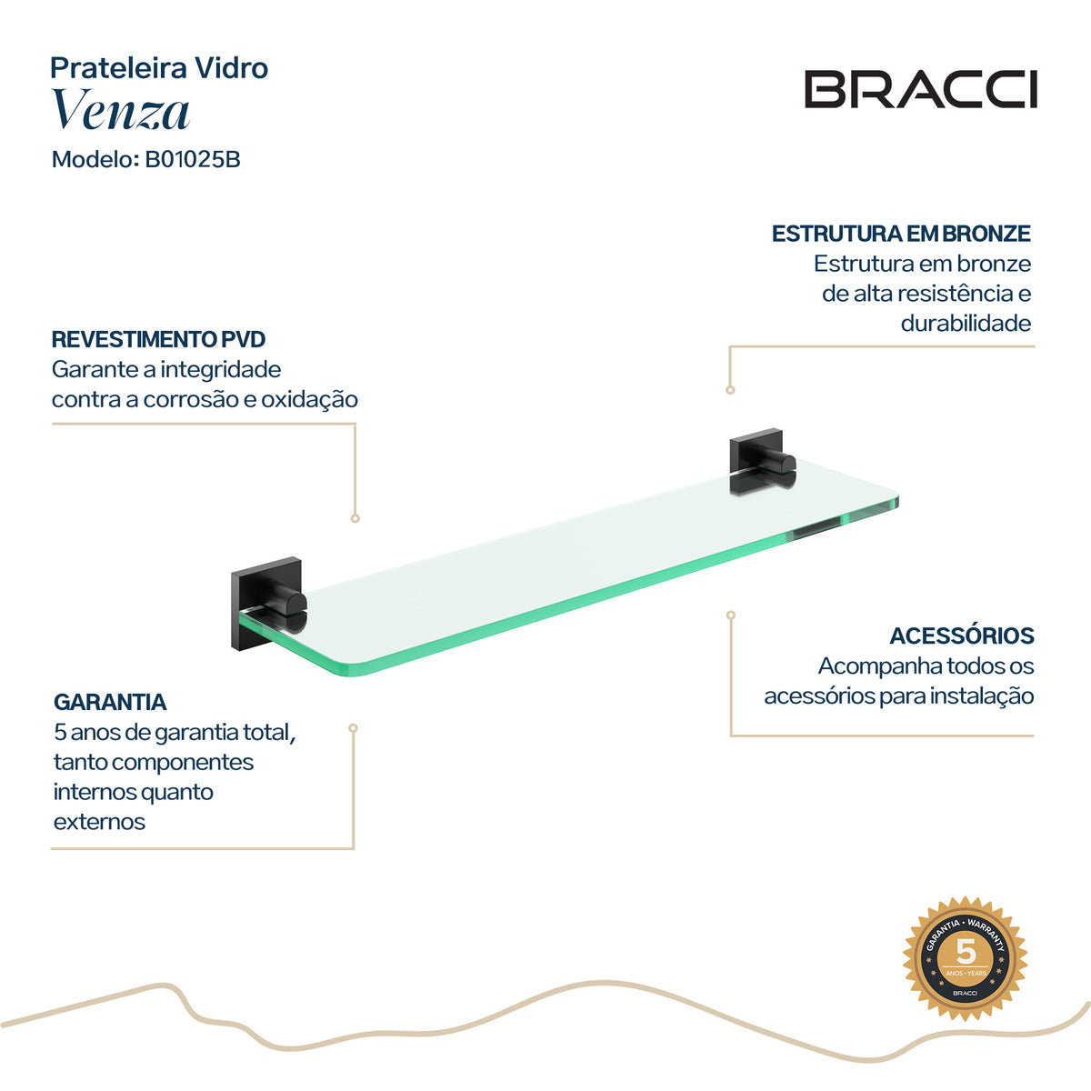 PRATELEIRA VIDRO PRETO VENZA