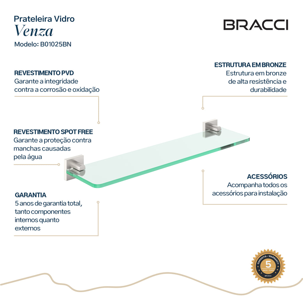 PRATELEIRA VIDRO AÇO ESCOVADO VENZA