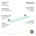 PRATELEIRA VIDRO AÇO ESCOVADO VENZA