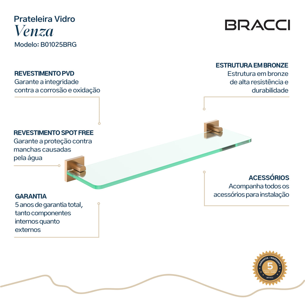 PRATELEIRA VIDRO ROSE ESCOVADO VENZA