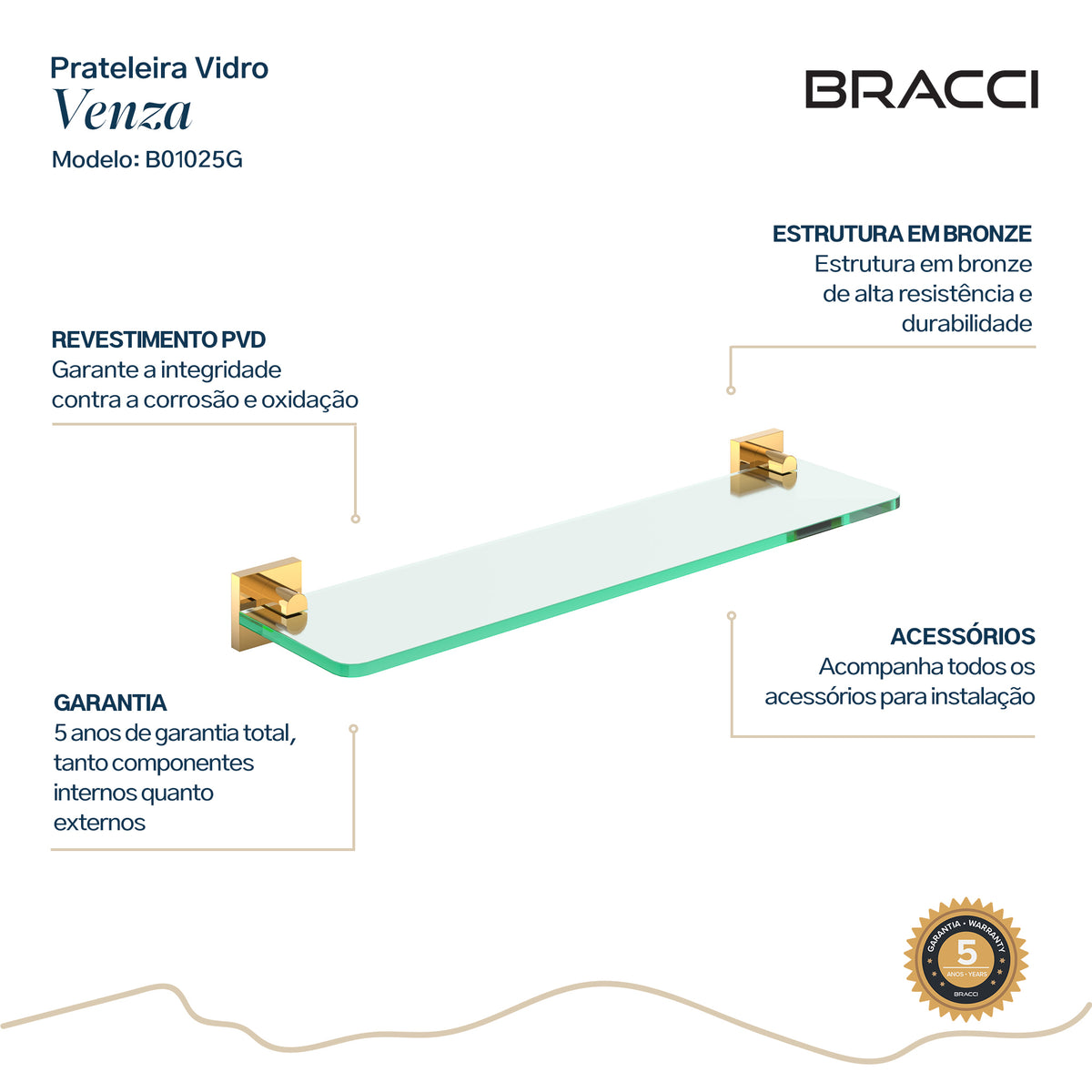 PRATELEIRA VIDRO DOURADO VENZA