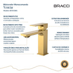 TORNEIRA MONOCOMANDO Q/F VENZA SLIM BAIXO DOURADO ESCOVADO
