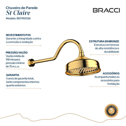 CHUVEIRO DE PAREDE DOURADO
