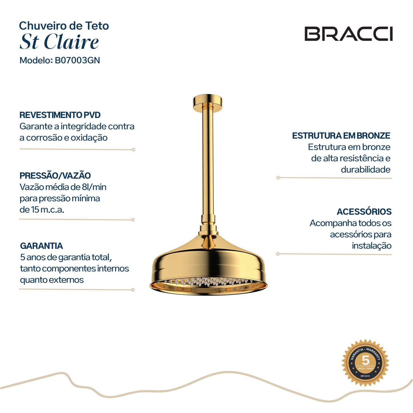 CHUVEIRO DE TETO DOURADO