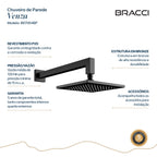 CHUVEIRO PAREDE VENZA PRETO FOSCO PVD