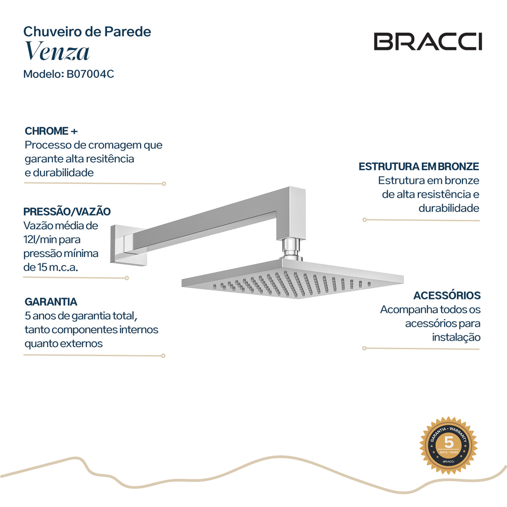 CHUVEIRO DE PAREDE VENZA CROMADO