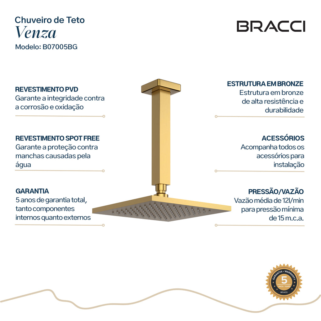 CHUVEIRO DE TETO VENZA DOURADO ESCOVADO