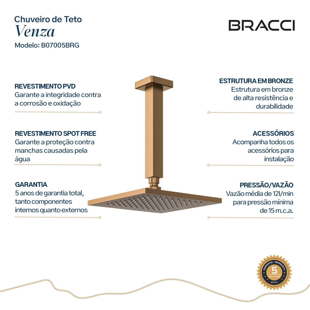 CHUVEIRO DE TETO VENZA ROSE ESCOVADO