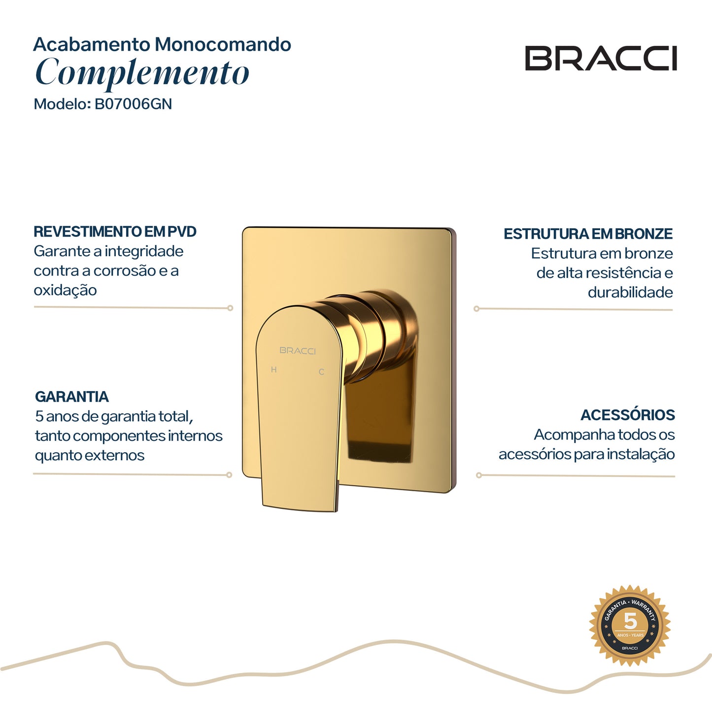 ACABAMENTO MONOCOMANDO CHUVEIRO DOURADO  NANOTECNOLOGIA