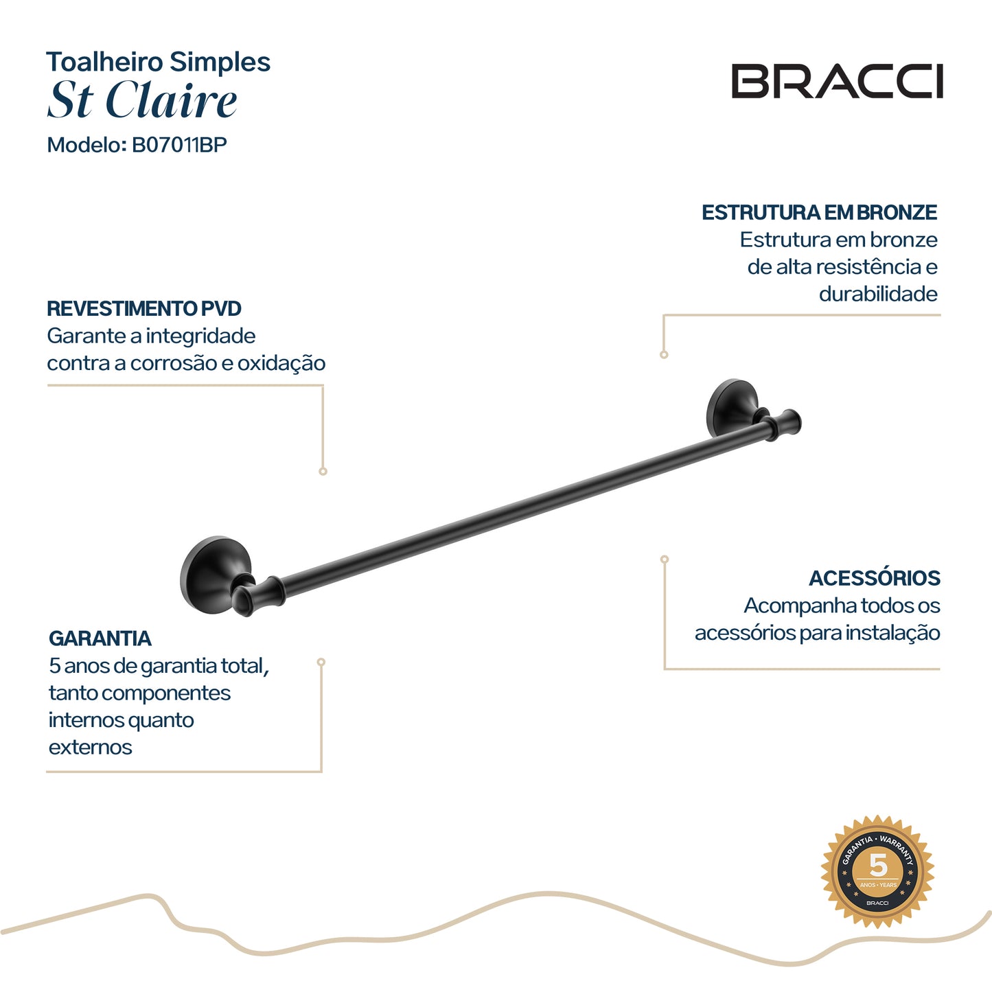 TOALHEIRO SIMPLES ST CLAIRE PRETO