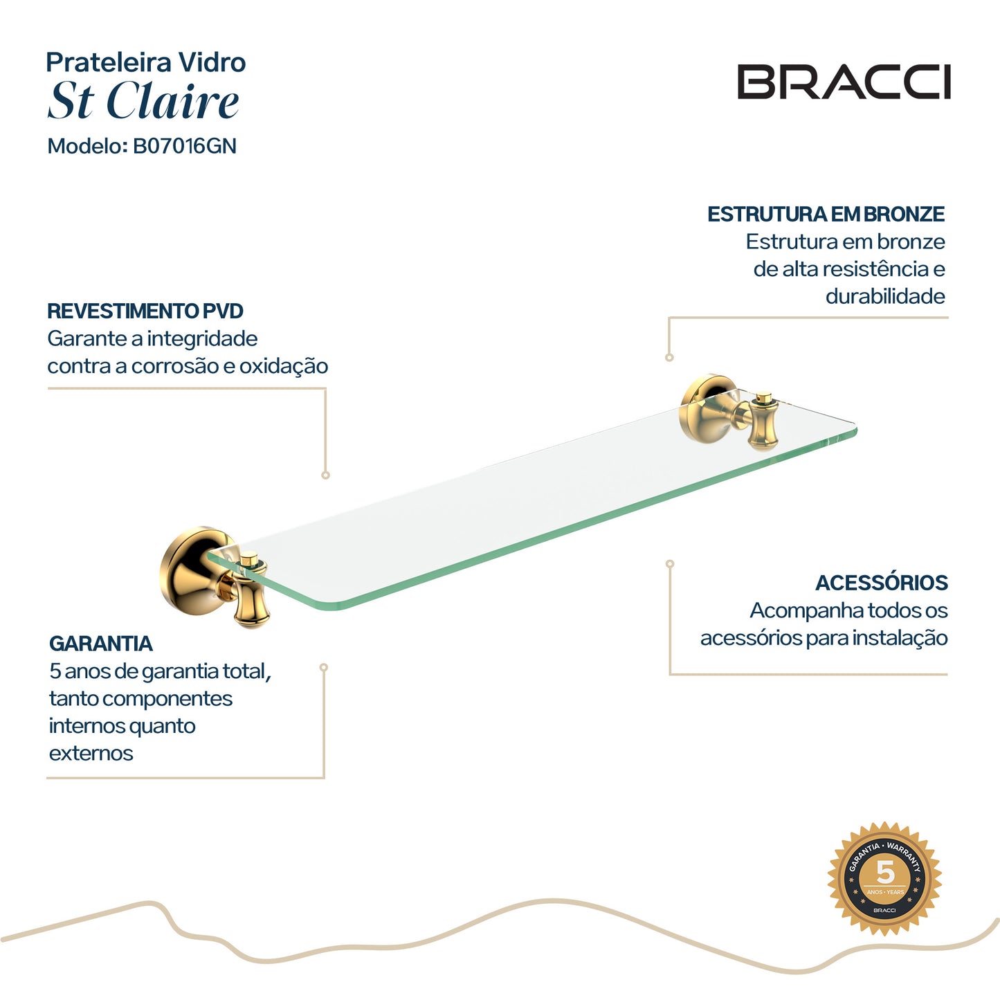 PRATELEIRA VIDRO DOURADO