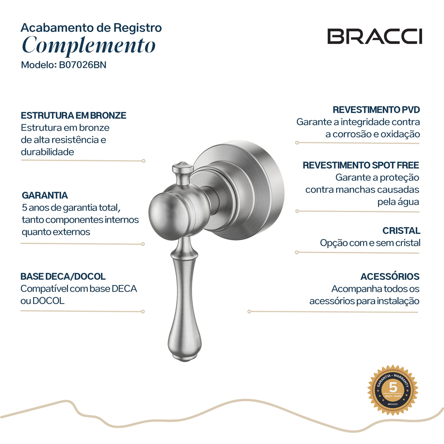 ACABAMENTO DE REGISTRO ST CLAIRE AÇO ESCOVADO