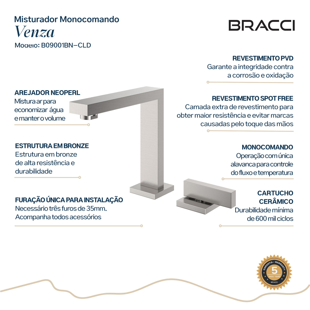 TORNEIRA ÁGUA FRIA VENZA AÇO ESCOVADO