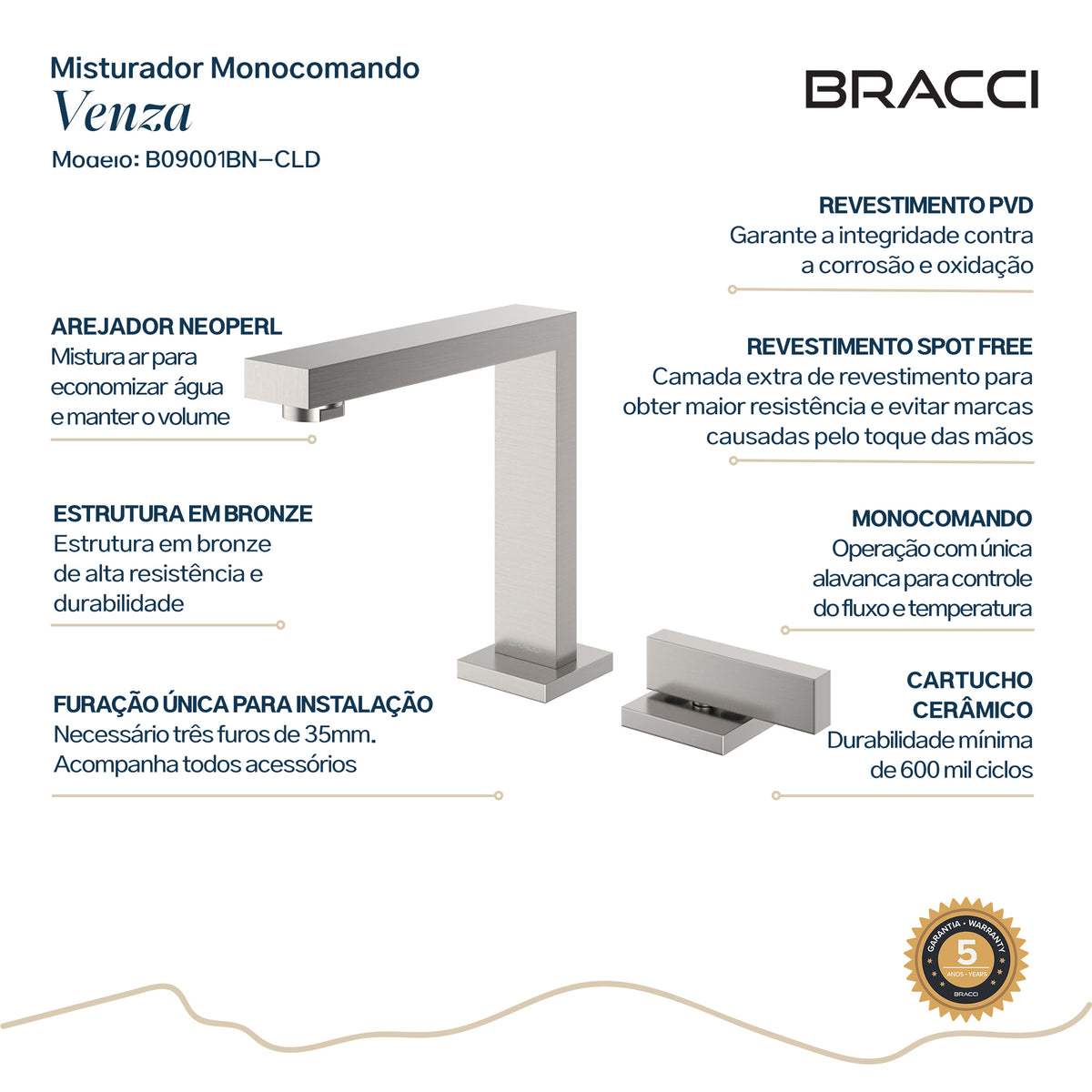 TORNEIRA ÁGUA FRIA VENZA AÇO ESCOVADO