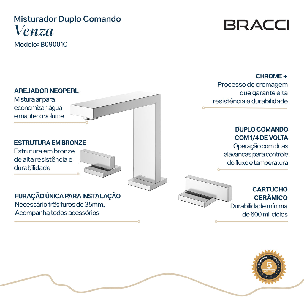 TORNEIRA DUPLO COMANDO Q/F VENZA CROMADO