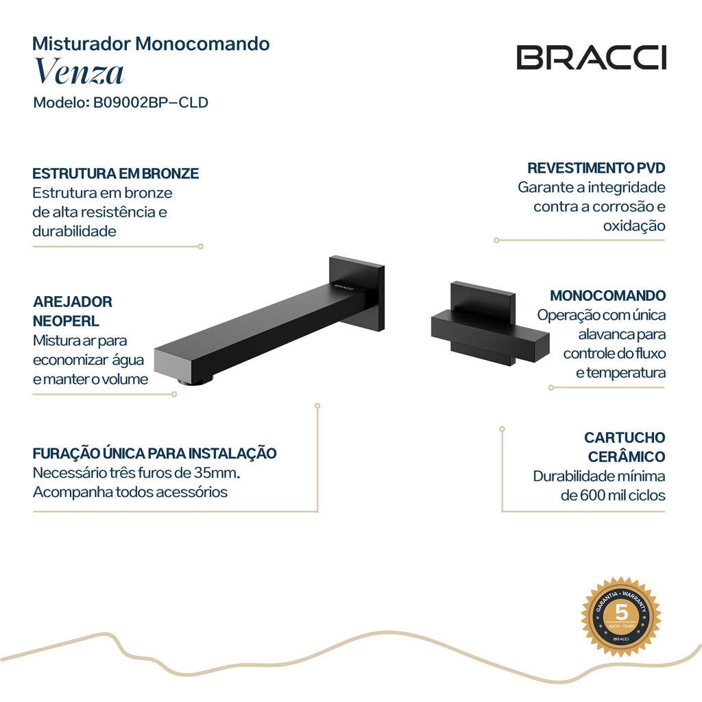 TORNEIRA PAREDE VENZA PRETO PVD