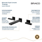 MISTURADOR PAREDE DUPLO COMANDO PRETO FOSCO PVD VENZA
