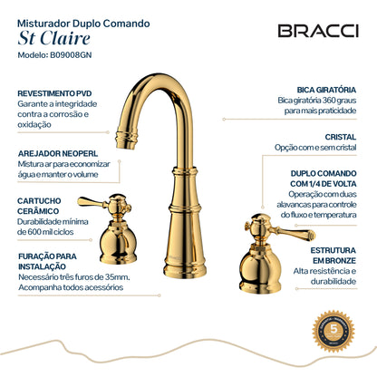 TORNEIRA DUPLO COMANDO Q/F ST CLAIRE DOURADO