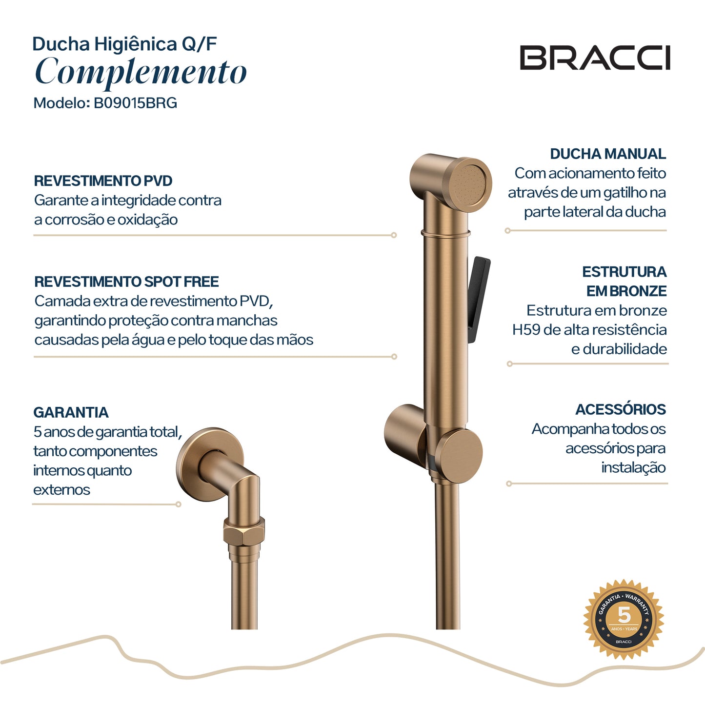 KIT DUCHA HIGIÊNICA QUENTE/FRIA ROSE ESCOVADO