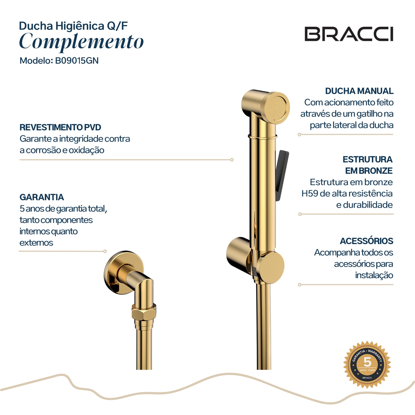 KIT DUCHA HIGIÊNICA QUENTE/FRIA DOURADO