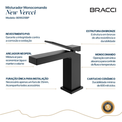 TORNEIRA MONOCOMANDO Q/F NEW VERCCI PRETO