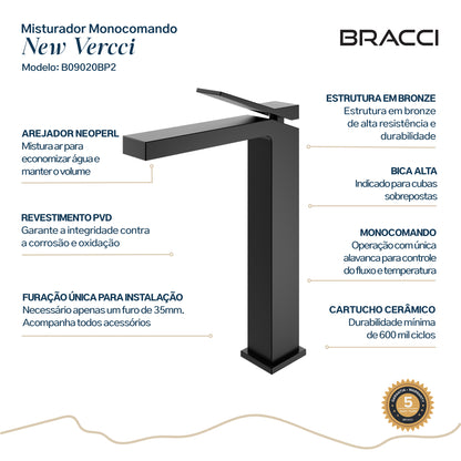TORNEIRA MONOCOMANDO Q/F NEW VERCCI PRETO ALTO PVD