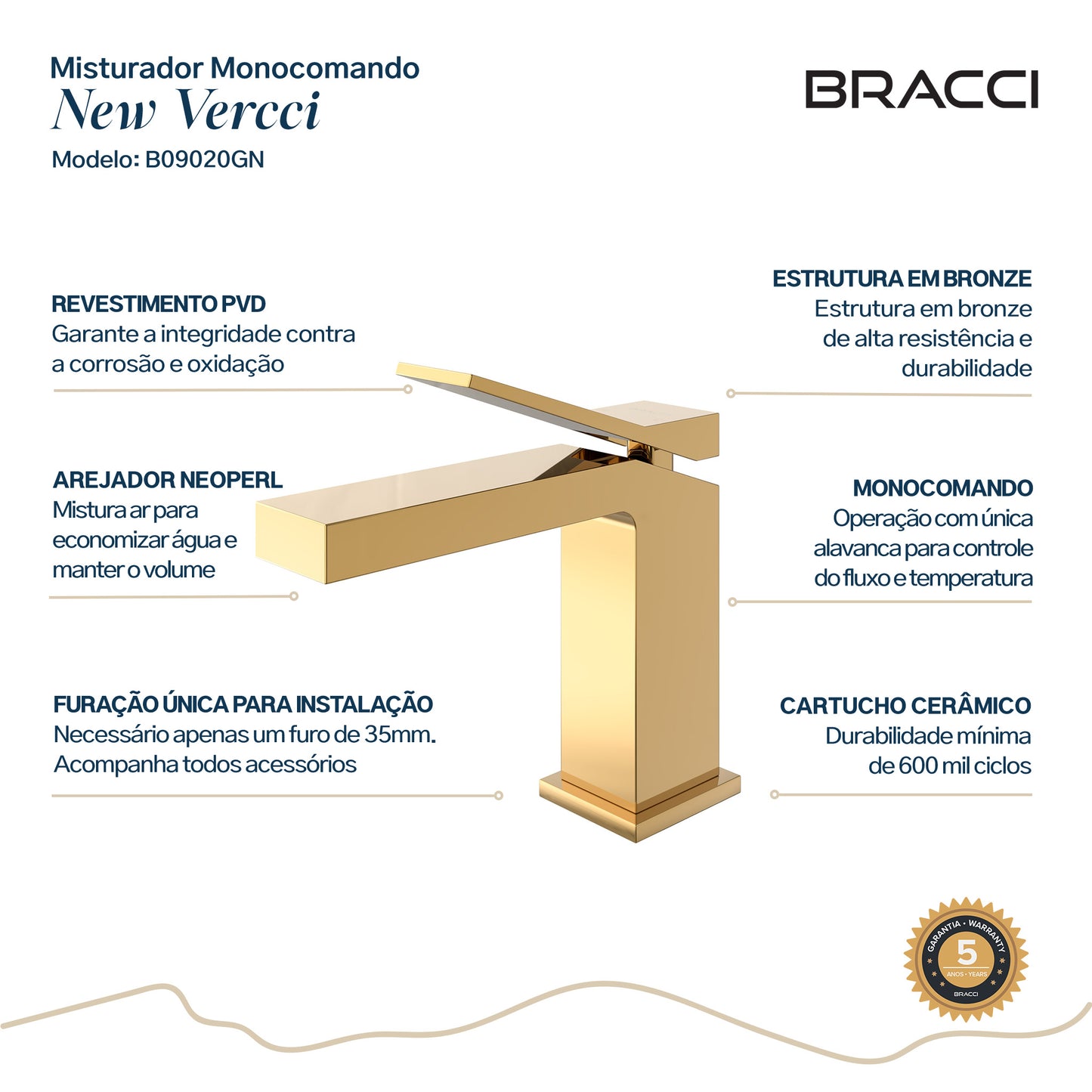 TORNEIRA MONOCOMANDO Q/F NEW VERCCI DOURADO