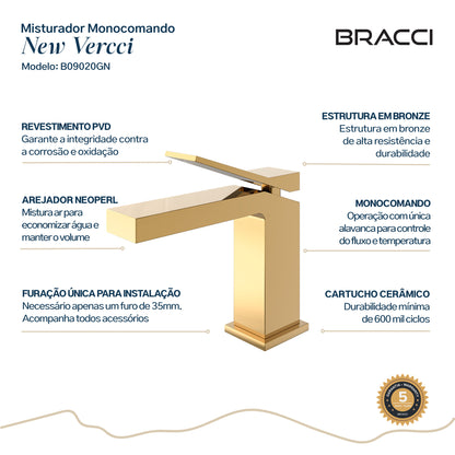 TORNEIRA MONOCOMANDO Q/F NEW VERCCI DOURADO