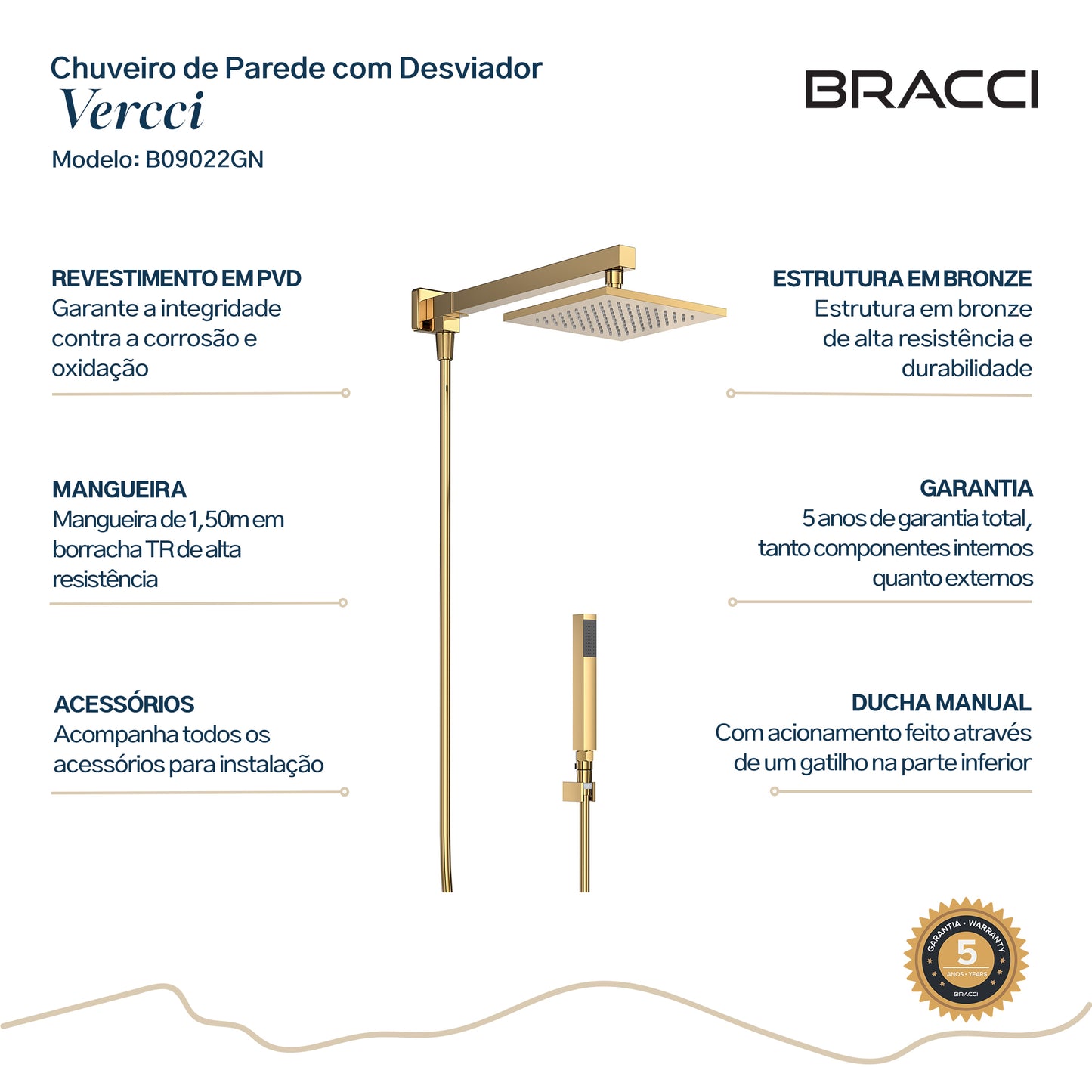 CHUVEIRO COM DESVIADOR DOURADO NANOTECNOLOGIA VERCCI