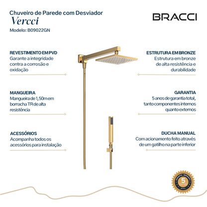CHUVEIRO COM DESVIADOR DOURADO NANOTECNOLOGIA VERCCI