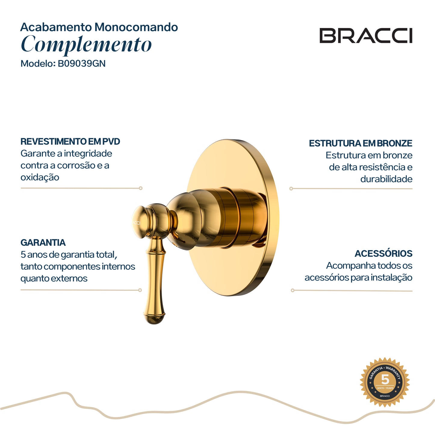 ACABAMENTO MONOCOMANDO CHUVEIRO CLÁSSICO DOURADO