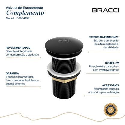 VÁLVULA DE ESCOAMENTO PRETO FOSCO COM LADRÃO