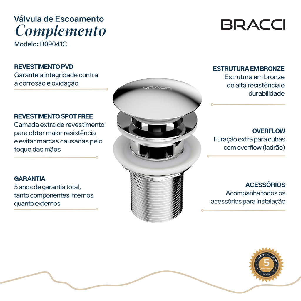 VÁLVULA DE ESCOAMENTO CROMADO COM LADRÃO