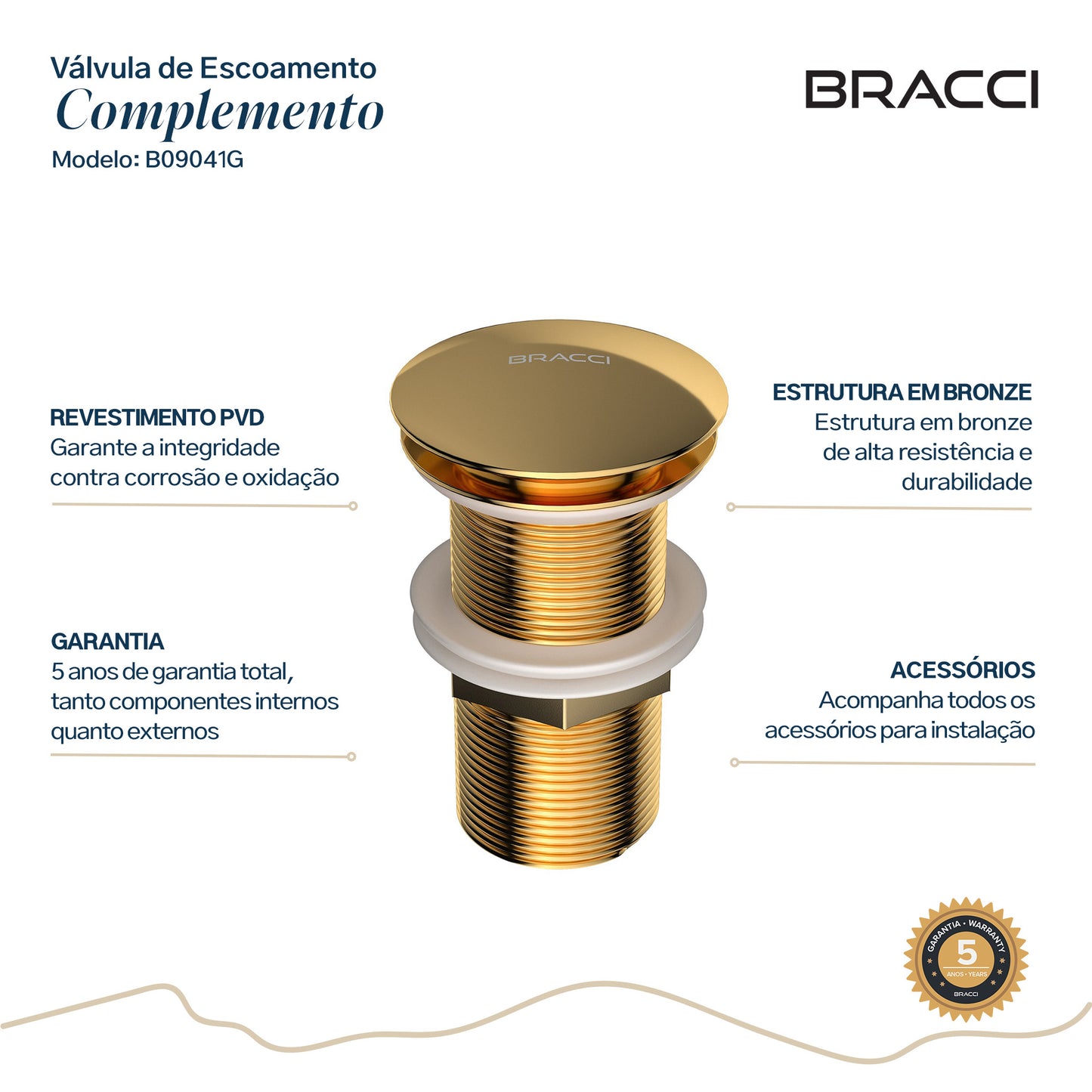 VÁLVULA DE ESCOAMENTO DOURADO COM LADRÃO