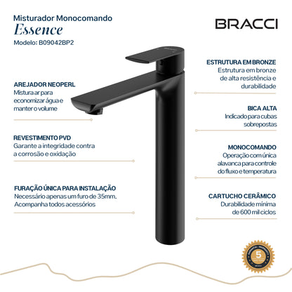 TORNEIRA MONOCOMANDO Q/F ESSENCE ALTO PRETO