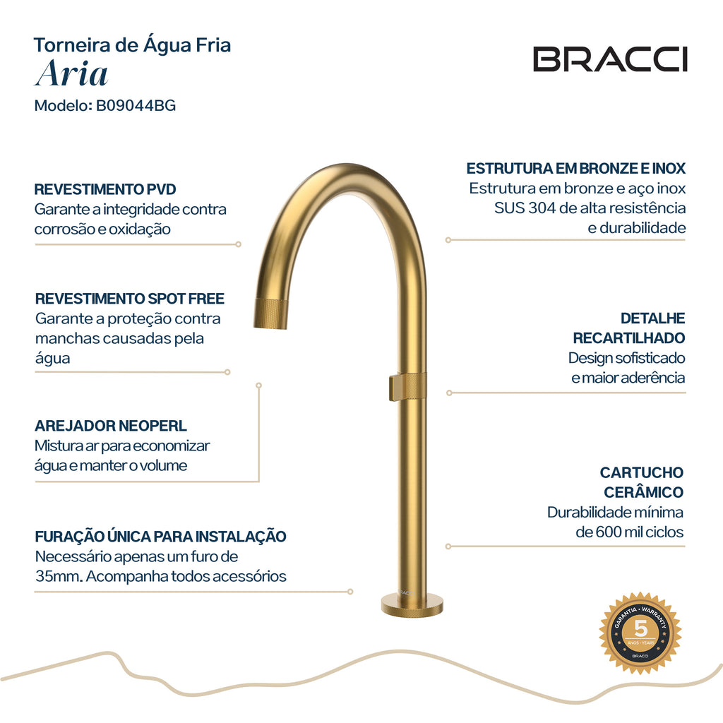 TORNEIRA ÁGUA FRIA ARIA DOURADO ESCOVADO