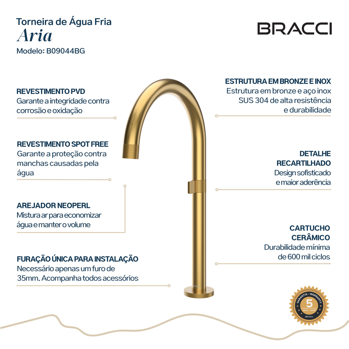 TORNEIRA ÁGUA FRIA ARIA DOURADO ESCOVADO
