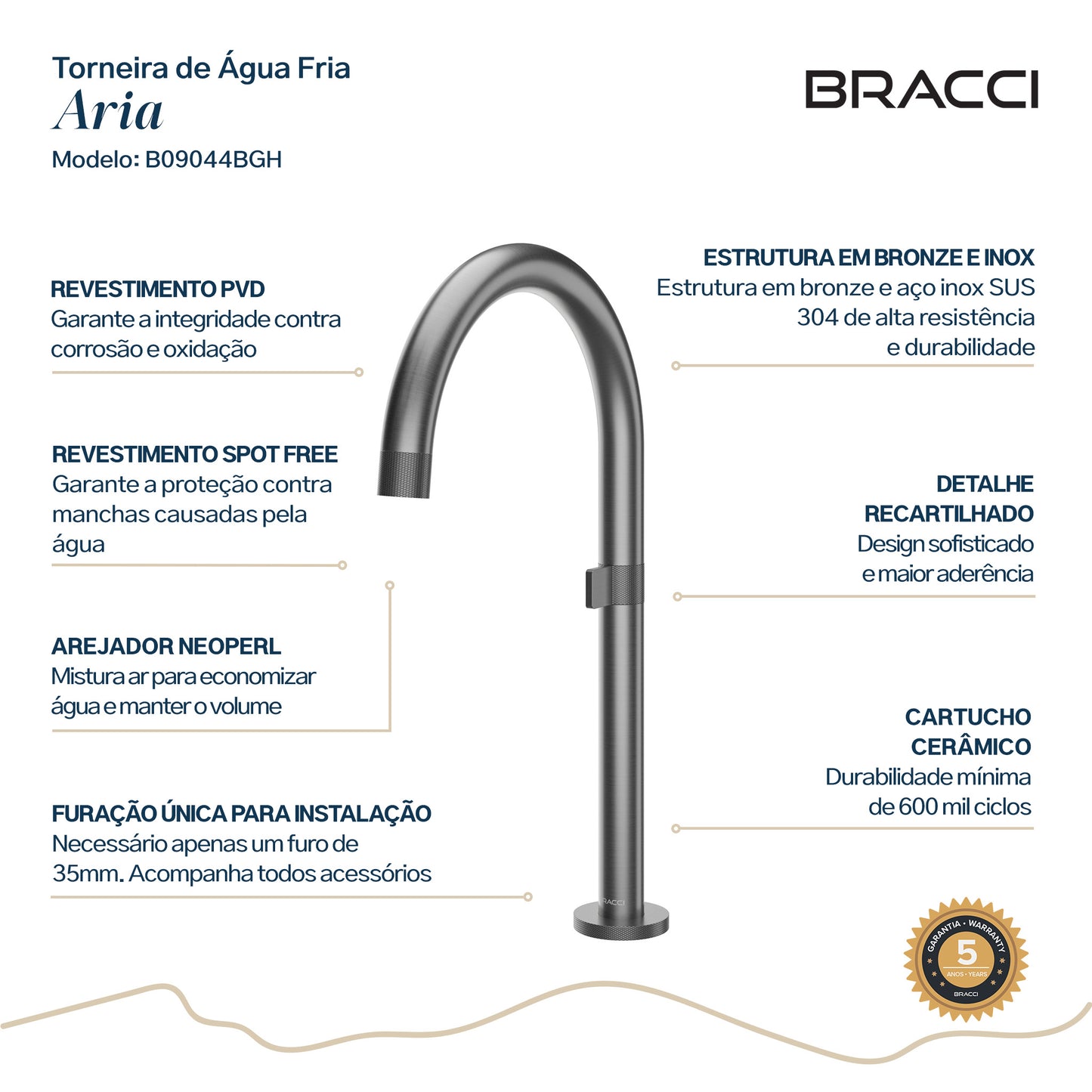 TORNEIRA ÁGUA FRIA ARIA GRAFITE ESCOVADO