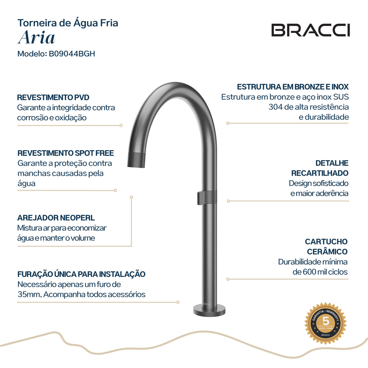 TORNEIRA ÁGUA FRIA ARIA GRAFITE ESCOVADO