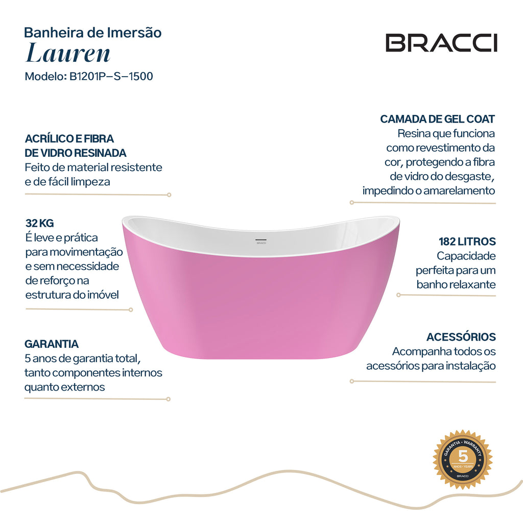 BANHEIRA DE IMERSÃO LAUREN 1.50M ROSA
