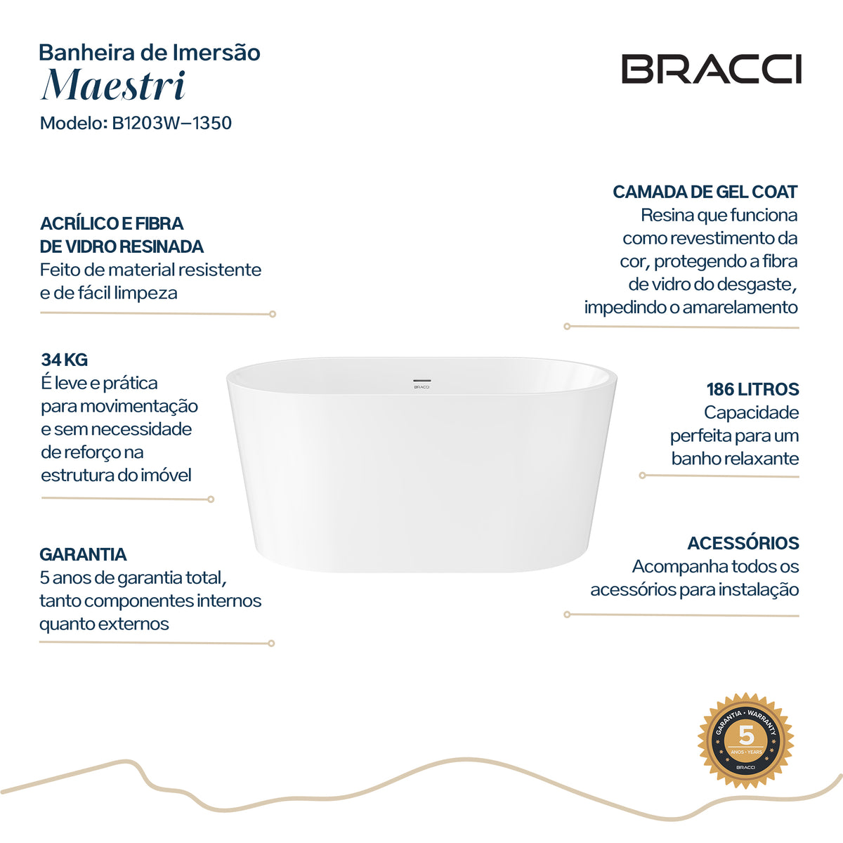 BANHEIRA DE IMERSÃO MAESTRI 1.35M