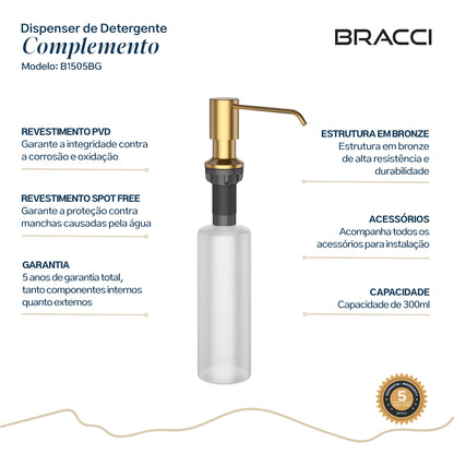 Dispenser de Detergente Dourado Escovado